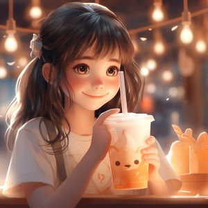 清纯可爱女生喝奶茶