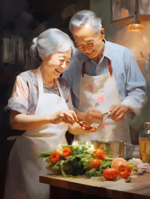油画风格中的中国夫妻