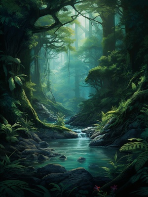 幻想风景中的神秘丛林