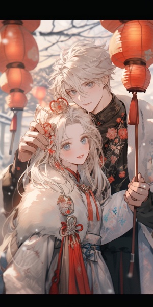 色彩斑斓的情侣头像，温柔的春节背景