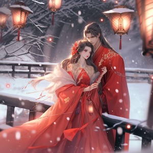 冬季古风情侣在梦幻幸福中迎接新年