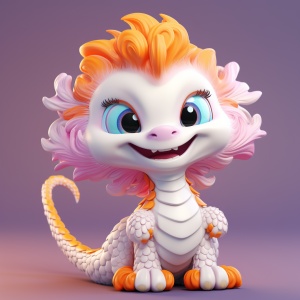 a cute Chinese dragon:2, 4 feet,fly in the sky,Round face，overall Be all glitter，super detail,realistic hair,C4D rendering、 IP design,white, orange,pink.resin,3d,blender,fine material rendering,2.5d,bright colors,simple background,detailed rendering,8k,rich detail,front view 3:4 卡哇伊 超级可爱
