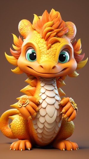 Cute Chinese Dragon with Realistic Hair: Super Detailed 3D Rendering