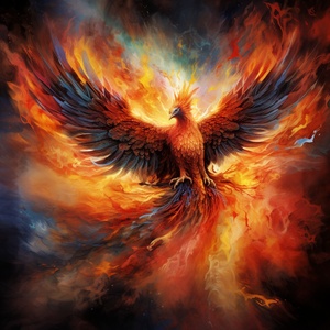 imagine,prompt:,A,fiery,phoenix,with,red,wings,flying,through,space,,in,a,naturalistic,animal,painting,style.画面描述：一只火红的凤凰在太空中翱翔，它的翅膀燃烧着炽热的火焰，照亮了周围黑暗的宇宙。凤凰的身体优雅而神秘，它的眼睛闪烁着智慧的光芒。背景是无尽的星空，点缀着闪烁的星星和暗淡的银河。整个画面以自然主义动物画风格呈现，强调细节和质感，使凤凰看起来栩栩如生，仿佛真实存在于宇宙之中。