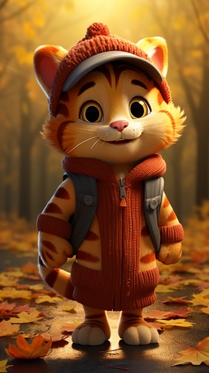 Autumn Tiger: A Super Cute and Attractive Anthropomorphic Character with a Pixar Style