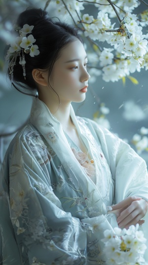 优雅简约的中国女性穿着绣花外套展示