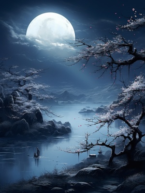 夜晚春江水下的美丽景象