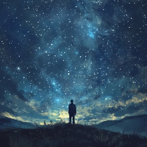 画一个人站在星空下仰望星空