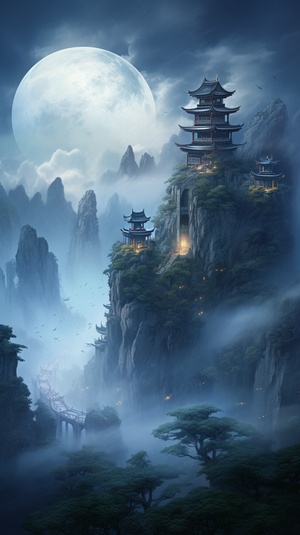 Moonlit Chinese Fairy Tale Landscape with Unreal Engine