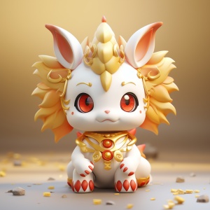 Blind box style , the main body is Kirin , the image is cute , the shape is simple , showing a complete image and exquisite expression , studio background , red and yellow color matching , ceramic texture , full body natural light ,8K, best image quality , super details ,3D,C4D. Blender , OC renderer , ultra high definition ,3D rendering