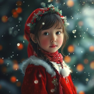可爱Q版小女孩在圣诞节背景下