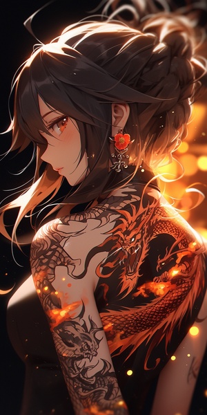 High-Detailed Anime Illustration of a Tattooed Woman