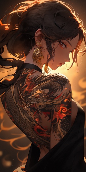 High-Detailed Anime Illustration of a Tattooed Woman