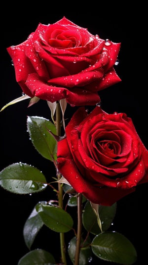 黑色背景下的鲜红玫瑰，艺术品般的娇美与魅力