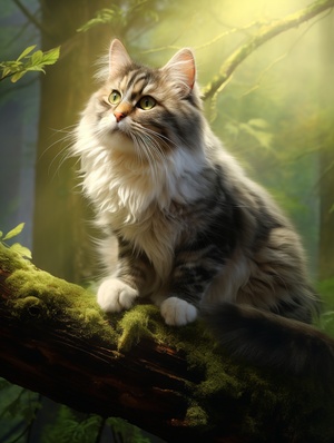 Grace and Tranquility: A Cute Cat in a Green Forest