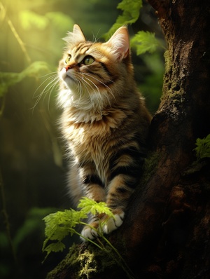 Grace and Tranquility: A Cute Cat in a Green Forest