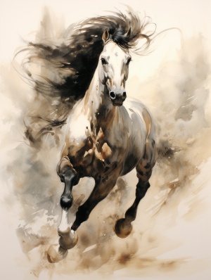 國畫畫一匹奔騰的馬要有徐悲鴻的畫風 只要黑色兩種顏色