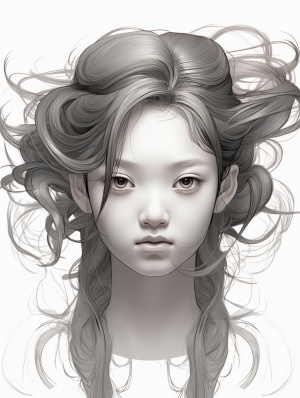 一个中国女孩头像，手绘画线稿