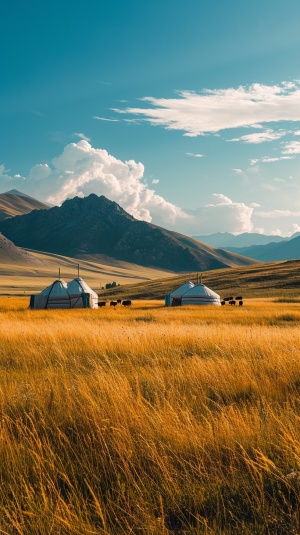 山脚下的唯美蒙古大草原