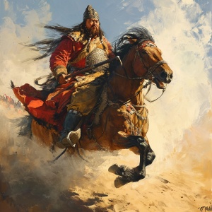 成吉思汗骑马手持兵器
