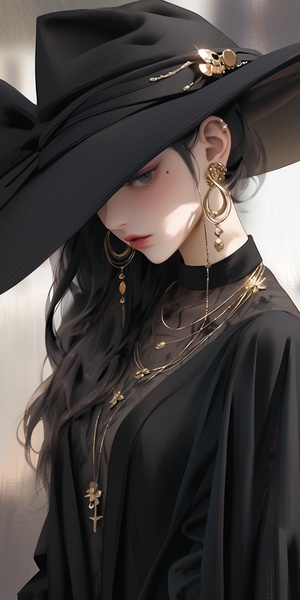 Female Costume with Long Hat and Detailed Accessories