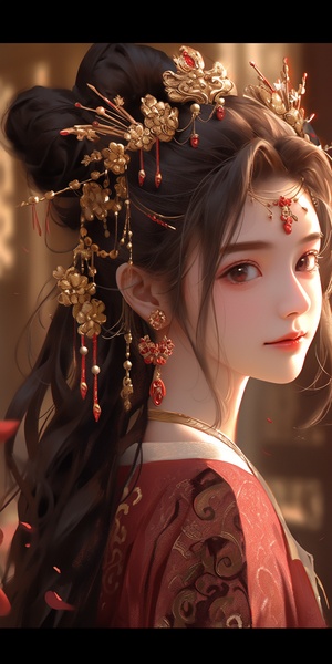 Ancient Beauty in Red and Gold: A Dreamlike 8k Masterpiece