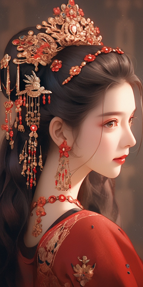 Ancient,beauty,,wedding,dress,,long,black,hair,,delicate,makeup,,exquisite,hair,accessories,,neck,ornaments,,ear,ornaments,,Fengguan,Xia,,wearing,luxurious,and,atmospheric,red,and,gold,pattern,Han,costume,,hazy,sense,,eyes,looking,at,the,camera,,surrounded,by,red,balloons,,emitting,atmosphere,around,the,body,light,,auditorium,background,,dreamlike,sense,,hazy,sense,,ancient,style,,perfect,composition,,fine,details,,movie,texture,,8k,,masterpiece,,quadratic,illustration.,s200,niji5