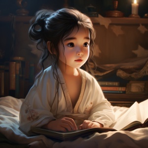 古代五岁小姑娘床边读书