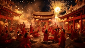 古代，和朋友们一起跨年，喝酒，唱歌，跳舞，谈话说笑。红红火火
