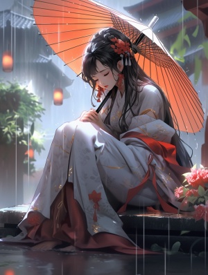 中国古代美丽女子雨中伤心