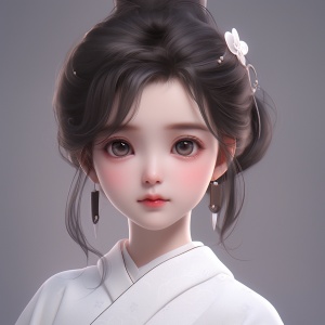 3D娃娃脸，可爱俏皮的中国女孩学习工作