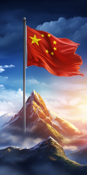 中国国旗飘扬，彰显祖国荣耀，展示自然之美
