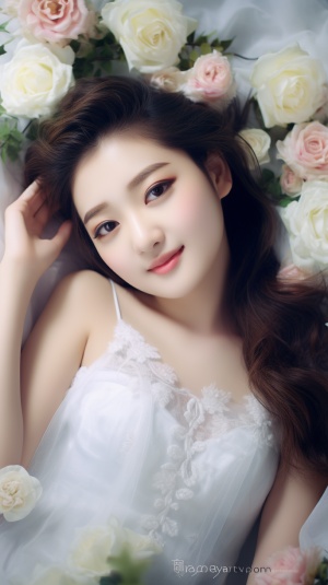 20岁中国女孩穿白婚纱趴卧床上拍摄超真实大片