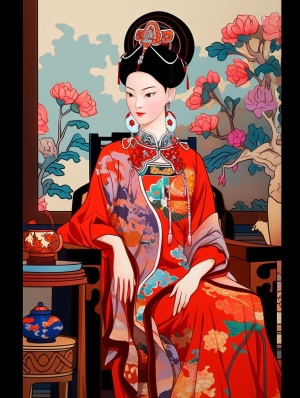 中国女王的绚丽肖像插画