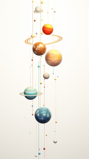 2d Solar system planets connected by a string, look like a cartoon animation, picture on a white background v 6.0 s 250