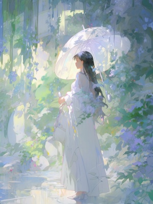 juanita zhao的浪漫柔和画风中的伞女士