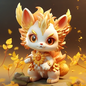 Blind box style , the main body is Kirin , the image is cute , the shape is simple , showing a complete image and exquisite expression , studio background , red and yellow color matching , ceramic texture , full body natural light ,8K, best image quality , super details ,3D,C4D. Blender , OC renderer , ultra high definition ,3D rendering