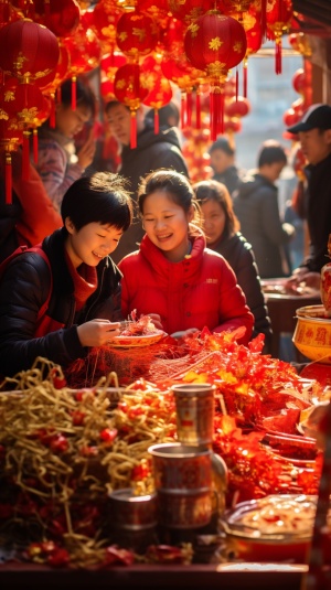 年轻人中国人的喜庆春节过年场景