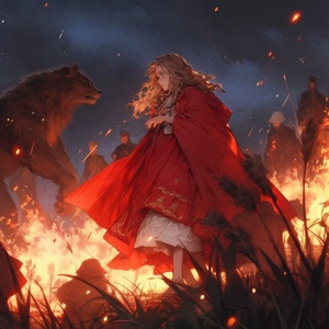 红斗篷白裙少女与年兽的鞭炮对决