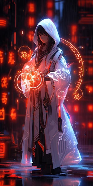 A,young,girl,dressed,in,ancient,Chinese,clothing,,Asian,peopleWhite,robe,,Hand,gestures,forming,a,spell,,Martialarts,and,fairy,–,like,vibe,,Game,character,,Surrounded,by,runes,,Cyberpunkstyle,,neon,lights,,best,quality,,masterpiece,,cg,,hdr,,high,–,definition,,extremely,detailed,,photorealistic,,epic,,detailed,face,,pretty,,detailed,UHD