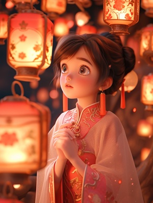 Gorgeous Tang Dynasty-style Girl with Cute Lantern