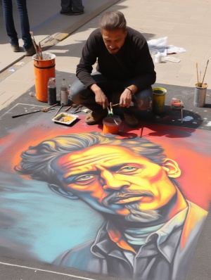 ccn art competition 2015 europe's top chalk artist photo, in the style of candid shots of famous figures, light red and dark azure, magewave, light yellow and dark black, beautiful, avocadopunk, depicts real life all of which have high-definition picture quality.super wide angle and all kinds of details, sparkling and crystal clear.8kv4ar 9:19