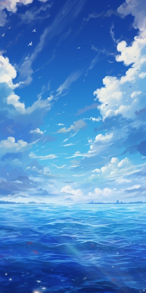 湛蓝的天空，深蓝色的大海，海燕在海天一色的尽头振翅高飞