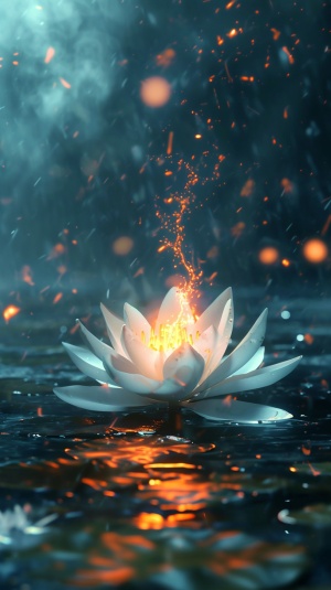 Through high definition CG, white big lotus in light white fire, Lightning,Light Effects, 8K, Ultra HD, Blizzard style art trends,Luminous fog luminous ，volume lightVolumetric light