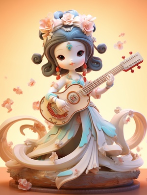 3D Artwork: Exquisite Little Girl Dancing as Dunhuang Flying Goddess