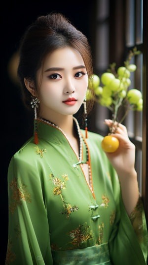 中国美少女·8K分辨率·大师作品·穿中式绣旗袍