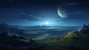 无垠太空，星光闪烁，远处能看见一个很小的月球
