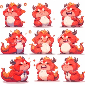 Chinese Red Dragon Mascot: Multiple Poses, Expressions, and Cute Illustrations