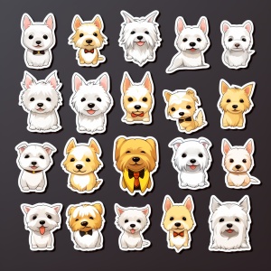 Anime Dog Stickers Group 16: White WestHighland White Terrier with Yellow Bowtie