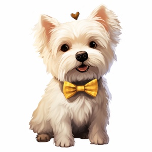 Anime Dog Stickers Group 16: White WestHighland White Terrier with Yellow Bowtie